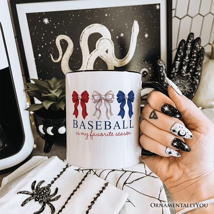 Baseball Is My Favorite Season Mug, Coquette Bow Game Day Gift