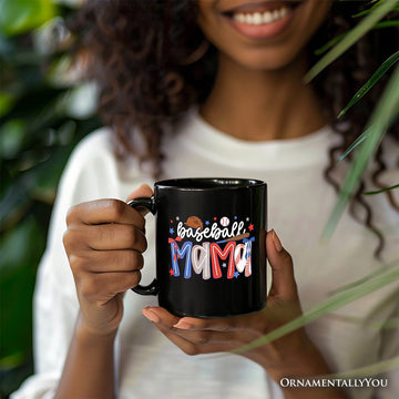 Baseball Mama Preppy Bow Mug, Girly Sports Mom Gift Personalized Ceramic Mug OrnamentallyYou 