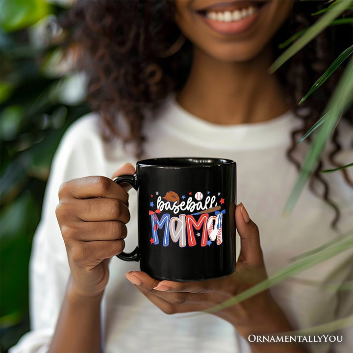 Baseball Mama Preppy Bow Mug, Girly Sports Mom Gift Personalized Ceramic Mug OrnamentallyYou 