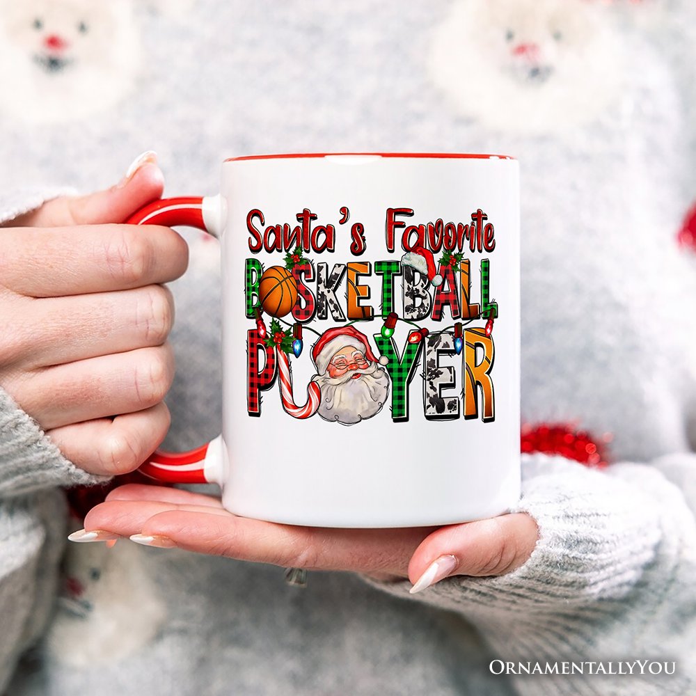 Santa’s Favorite Basketball Player Personalized Mug, Plaid Christmas Athelete Gift with Custom Name Personalized Ceramic Mug OrnamentallyYou 