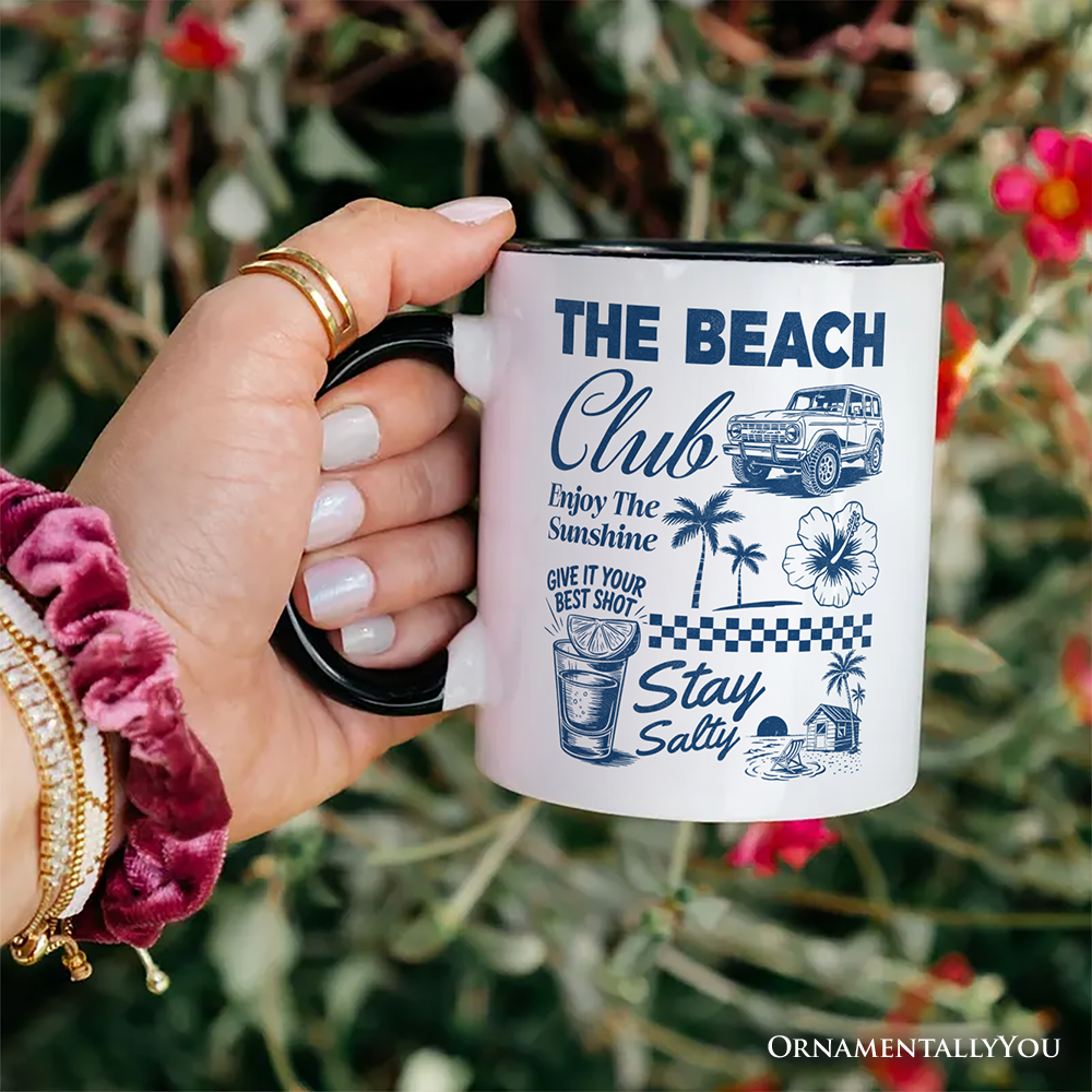 Vintage Coastal Summer Vacation Personalized Mug, The Beach Club Stay Salty Gift with Custom Name