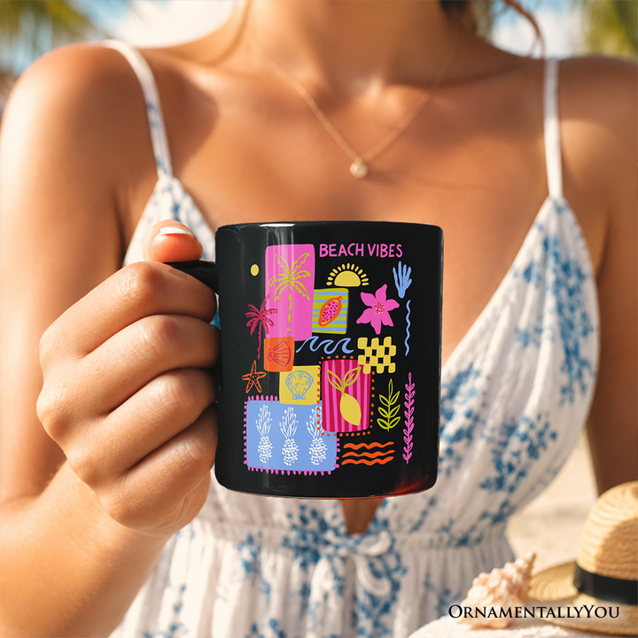 Beach Vibes Patchwork Summer Mug, Preppy Beach Aesthetic Gift