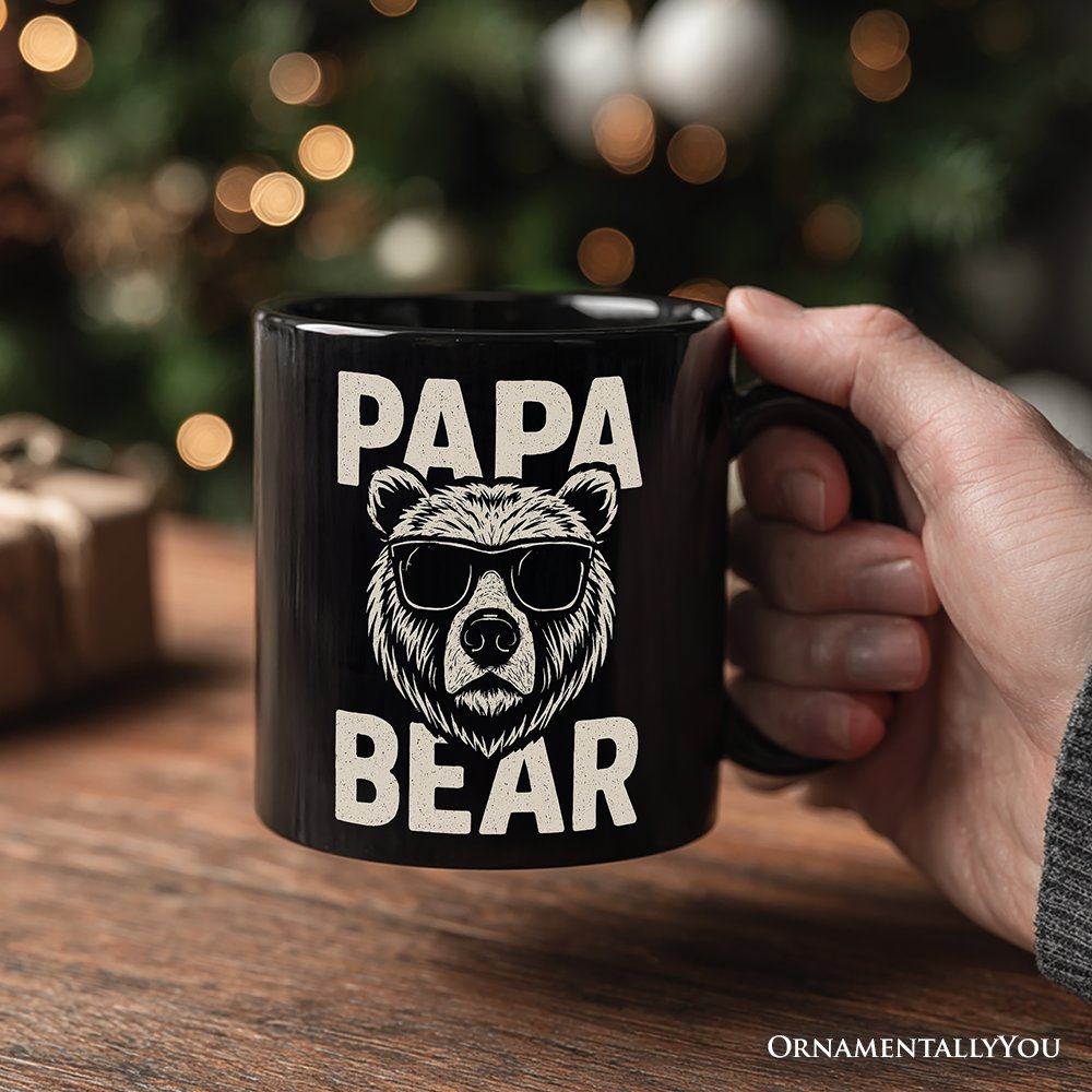 Papa Bear Sunglasses Personalized Mug, Black Vintage Gift with Custom Name for Cool Dads Personalized Ceramic Mug OrnamentallyYou 