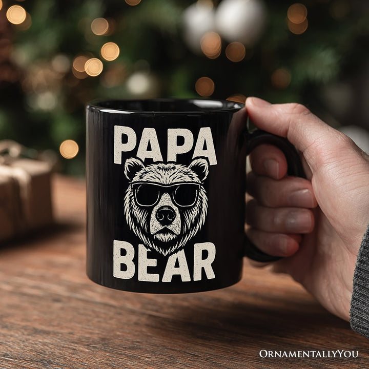 Papa Bear Sunglasses Personalized Mug, Black Vintage Gift with Custom Name for Cool Dads Personalized Ceramic Mug OrnamentallyYou 