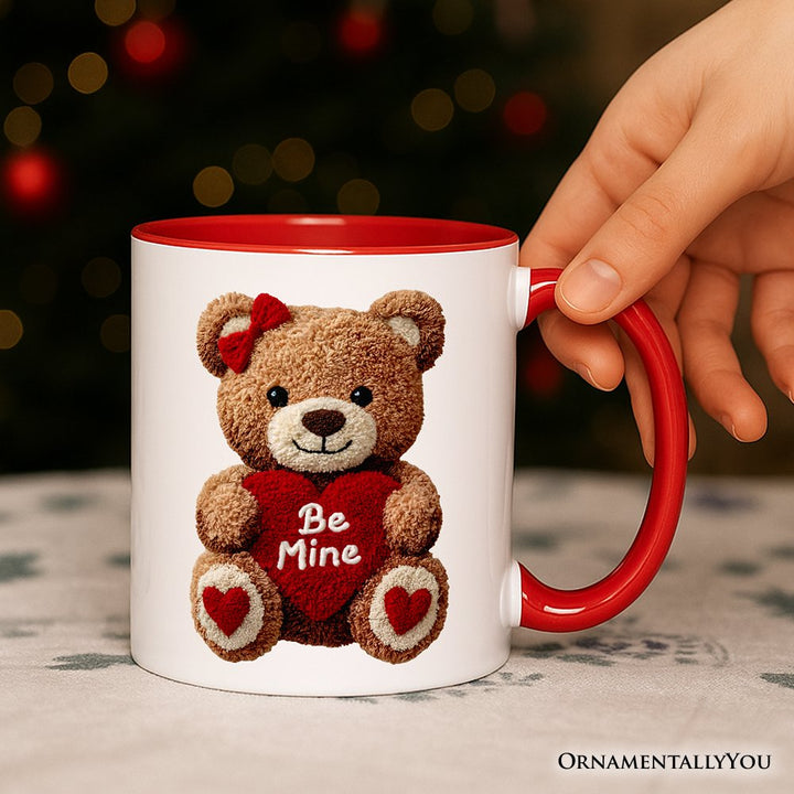 Cute Bear Toy Be Mine Valentine Personalized Mug, Love Coquette Gift with Custom Name Personalized Ceramic Mug OrnamentallyYou 