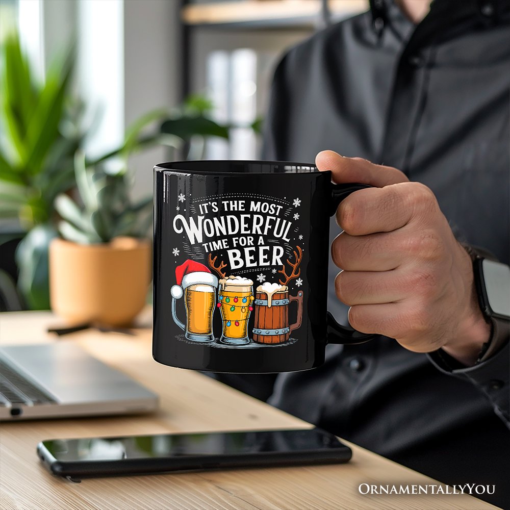 It's The Most Wonderful Time For a Beer Personalized Mug, Funny Holiday Beer Christmas Gift with Custom Name Personalized Ceramic Mug OrnamentallyYou 