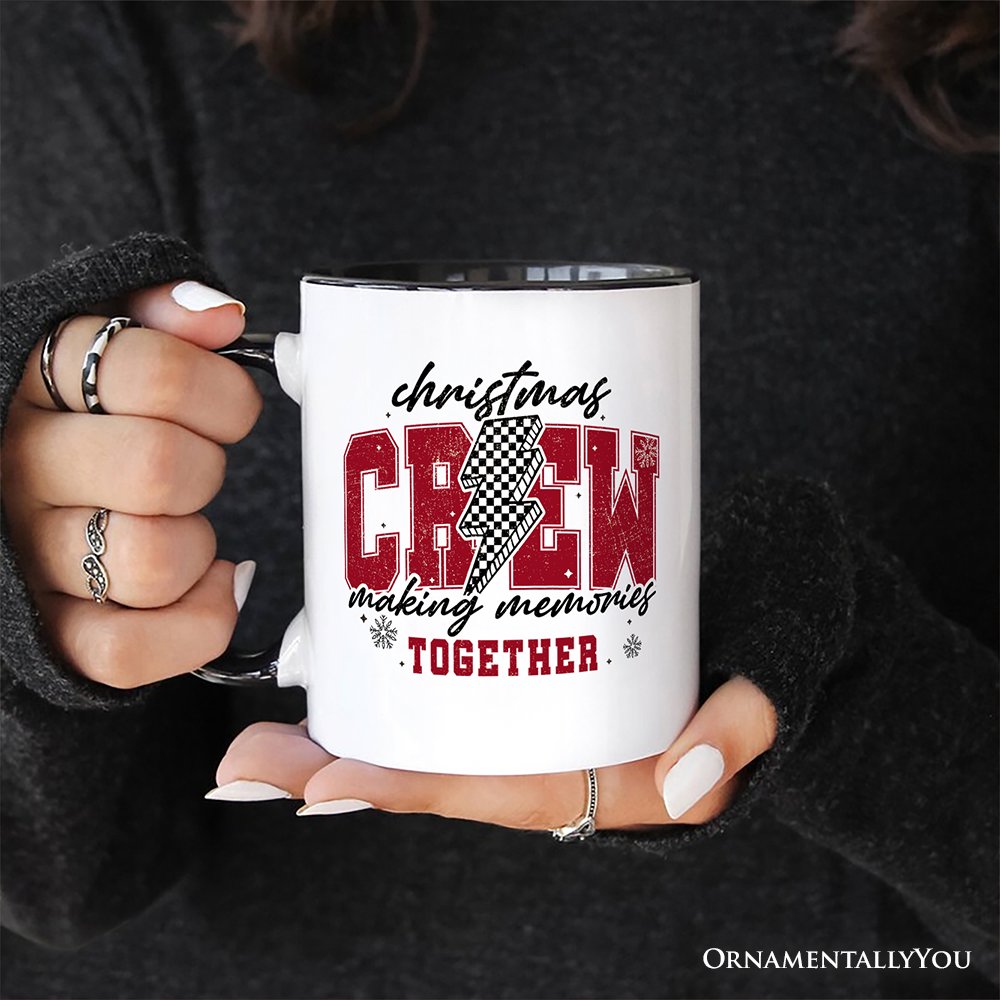 Christmas Crew Making Memories Together Personalized Mug, Checkered Lightning Retro Holiday Gift with Custom Name Personalized Ceramic Mug OrnamentallyYou 
