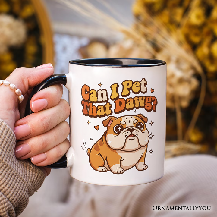 Can I Pet That Dawg Bulldog Retro Personalized Mug, Cute Funny Dog Lover Gift with Custom Name