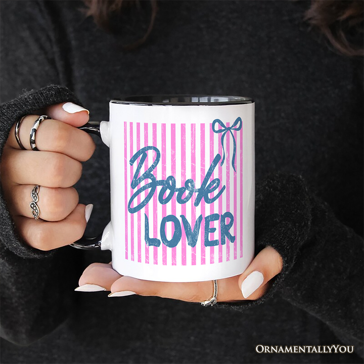 Book Lover Striped Reader Mug, Coquette Bookworm Gift