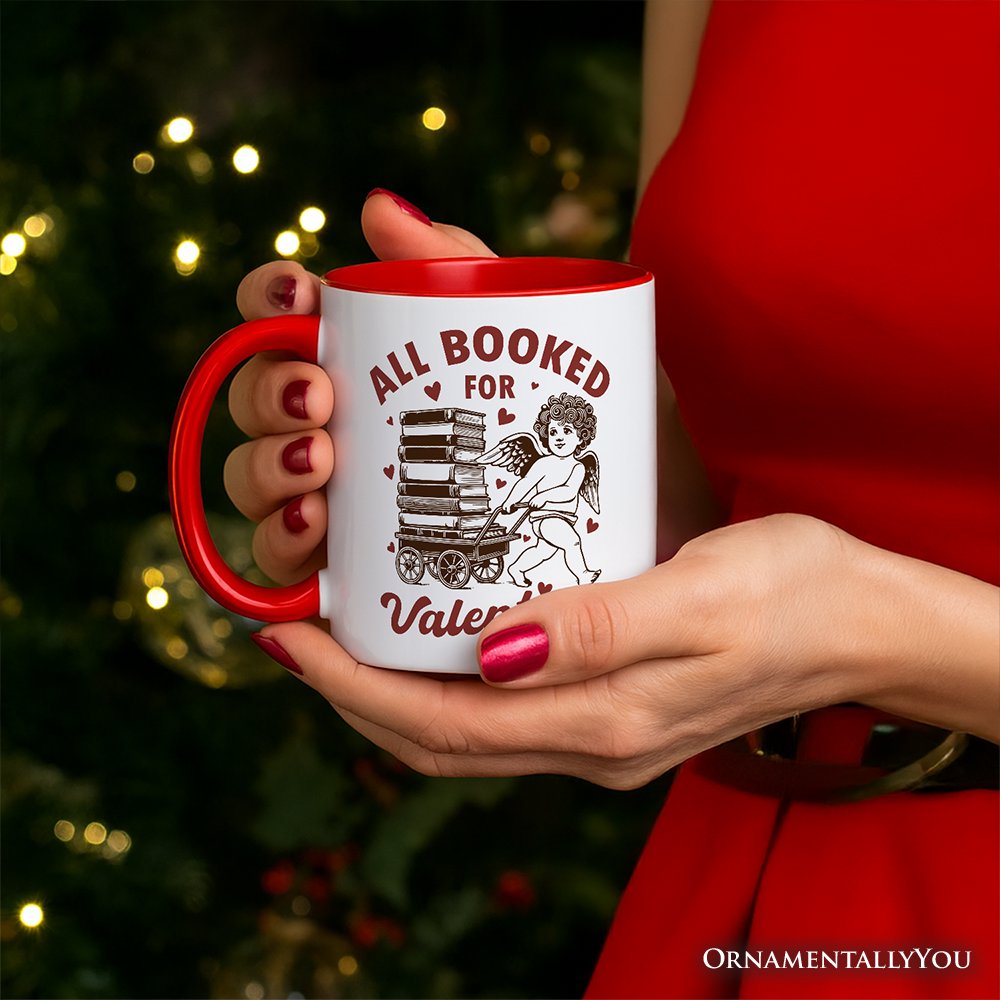 All Booked For Valentines Cupid Personalized Mug, Vintage Funny Bookworm Gift with Custom Name Personalized Ceramic Mug OrnamentallyYou 