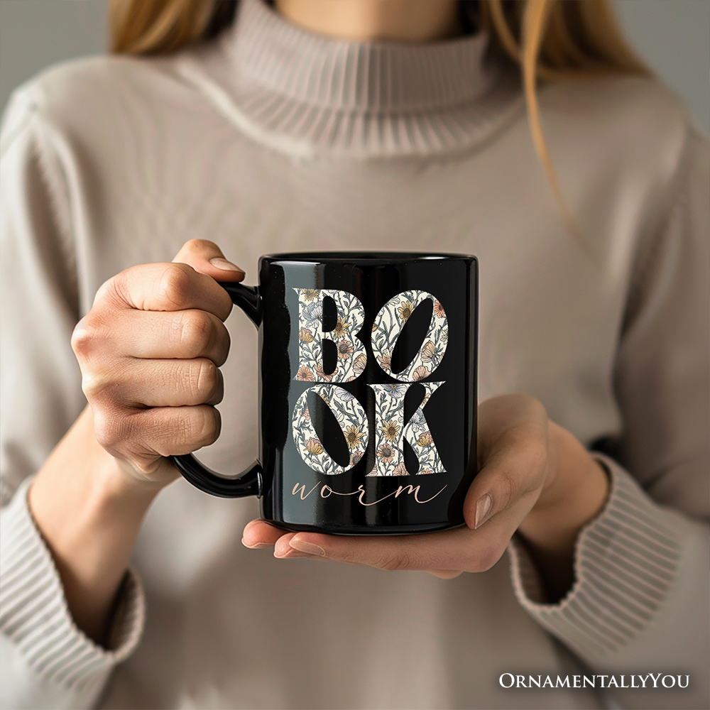 Bookworm Floral Personalized Mug, Boho Wildflower Book Lover Gift with Custom Name