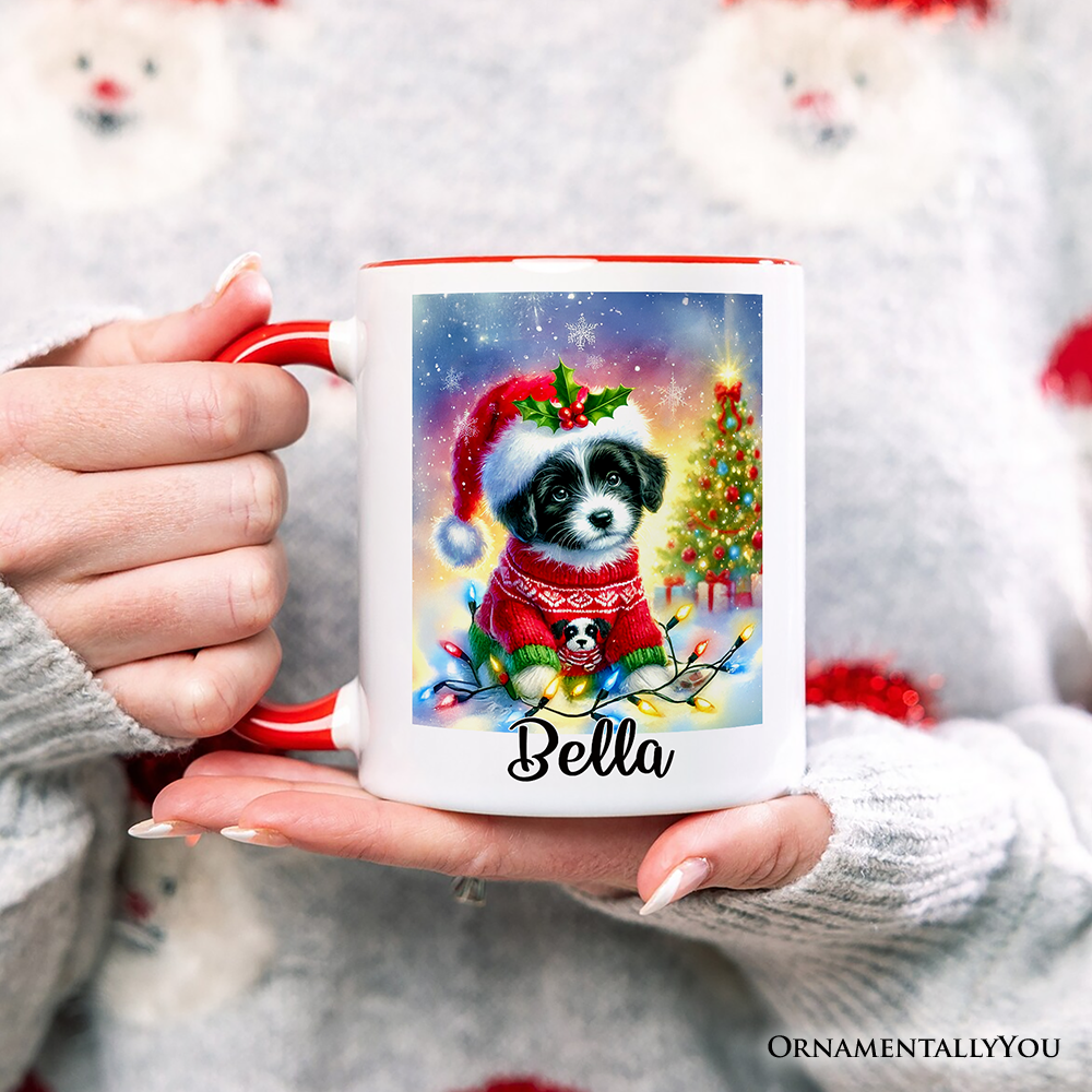 Whimsical Border Collie Puppy Personalized Mug, Adorable Holiday Gift with Custom Name