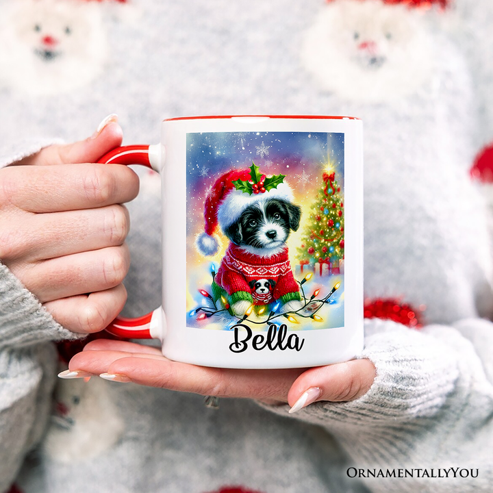 Whimsical Border Collie Puppy Personalized Mug, Adorable Holiday Gift with Custom Name