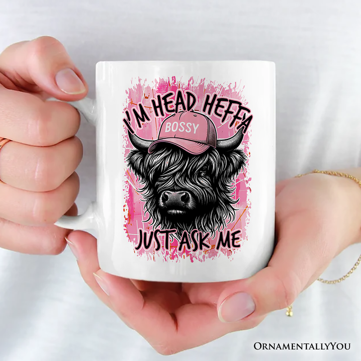 Bossy Highland Cow Personalized Mug, Head Heifer Funny Western Gift with Custom Name