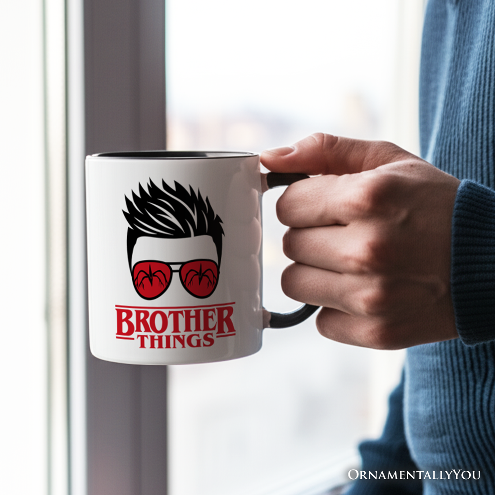 Brother Things Retro Personalized Mug, Red Glasses Family Matching Gift with Custom Name