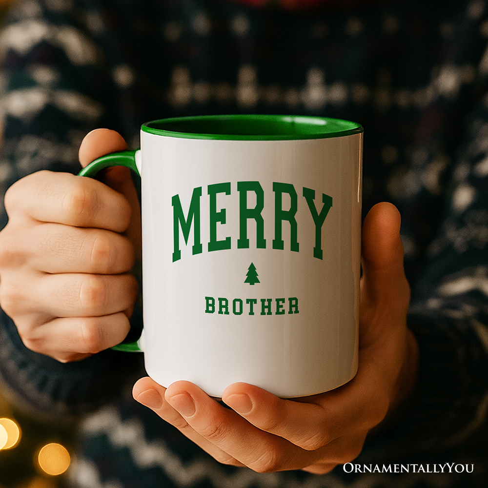 Merry Brother Retro Christmas Personalized Mug, Matching Family Holiday Gift with Custom Name