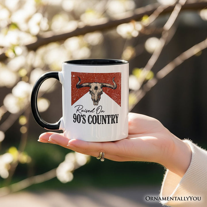 Raised On 90s Country Personalized Mug, Vintage Bull Skull Gift with Custom Name Personalized Ceramic Mug OrnamentallyYou 