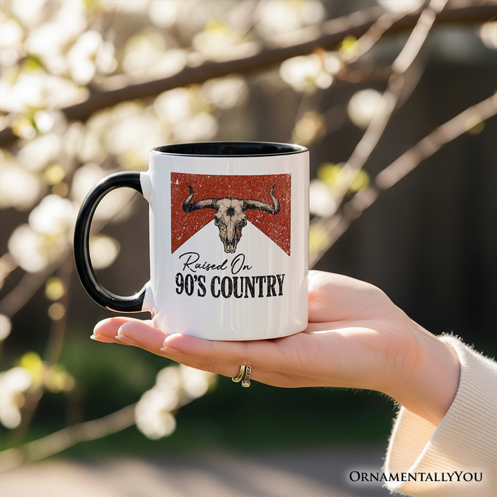 Raised On 90s Country Personalized Mug, Vintage Bull Skull Gift with Custom Name