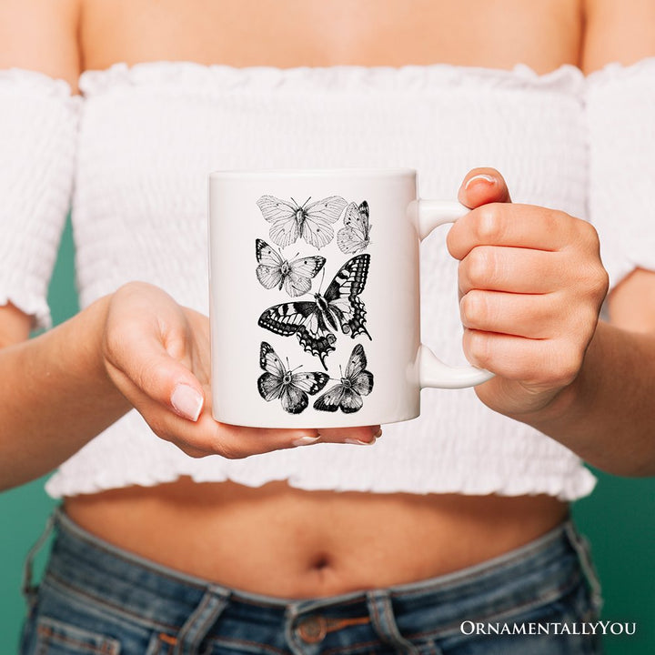 Vintage Butterfly Sketch Personalized Mug, Botanical Insect Art Nature Gift with Custom Name Personalized Ceramic Mug OrnamentallyYou 