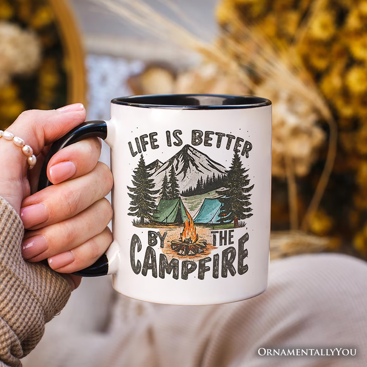 Life Is Better by the Campfire Personalized Mug, Outdoors Camping Gift with Custom Name