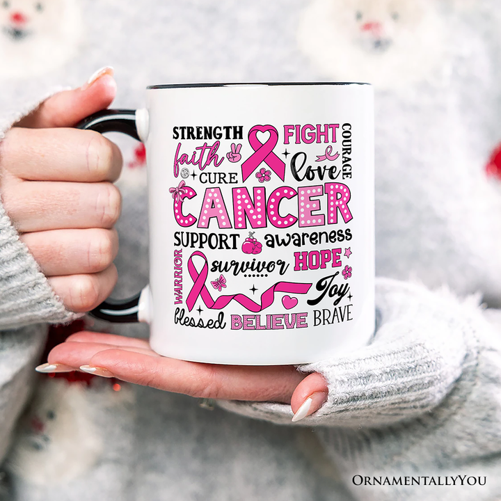 Breast Cancer Awareness Ribbon Personalized Mug, In October We Wear Pink Support Gift with Custom Name