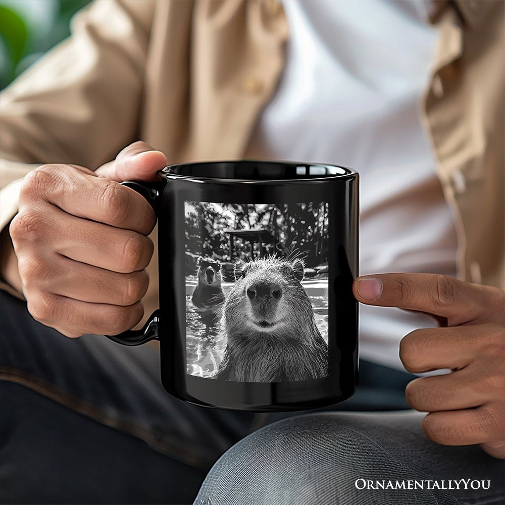 Capybara Selfie Funny Personalized Mug, Meme Animal Photo Style Gift with Custom Name Personalized Ceramic Mug OrnamentallyYou 