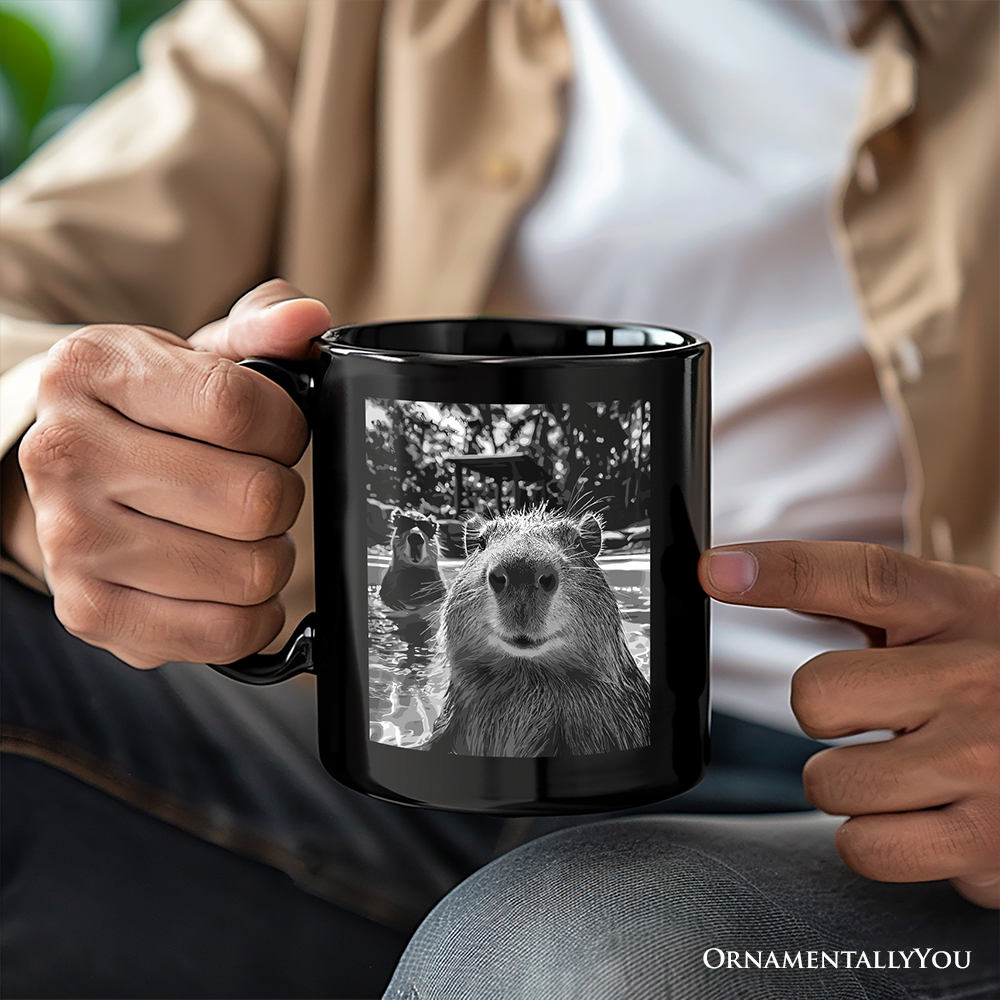 Capybara Selfie Funny Personalized Mug, Meme Animal Photo Style Gift with Custom Name