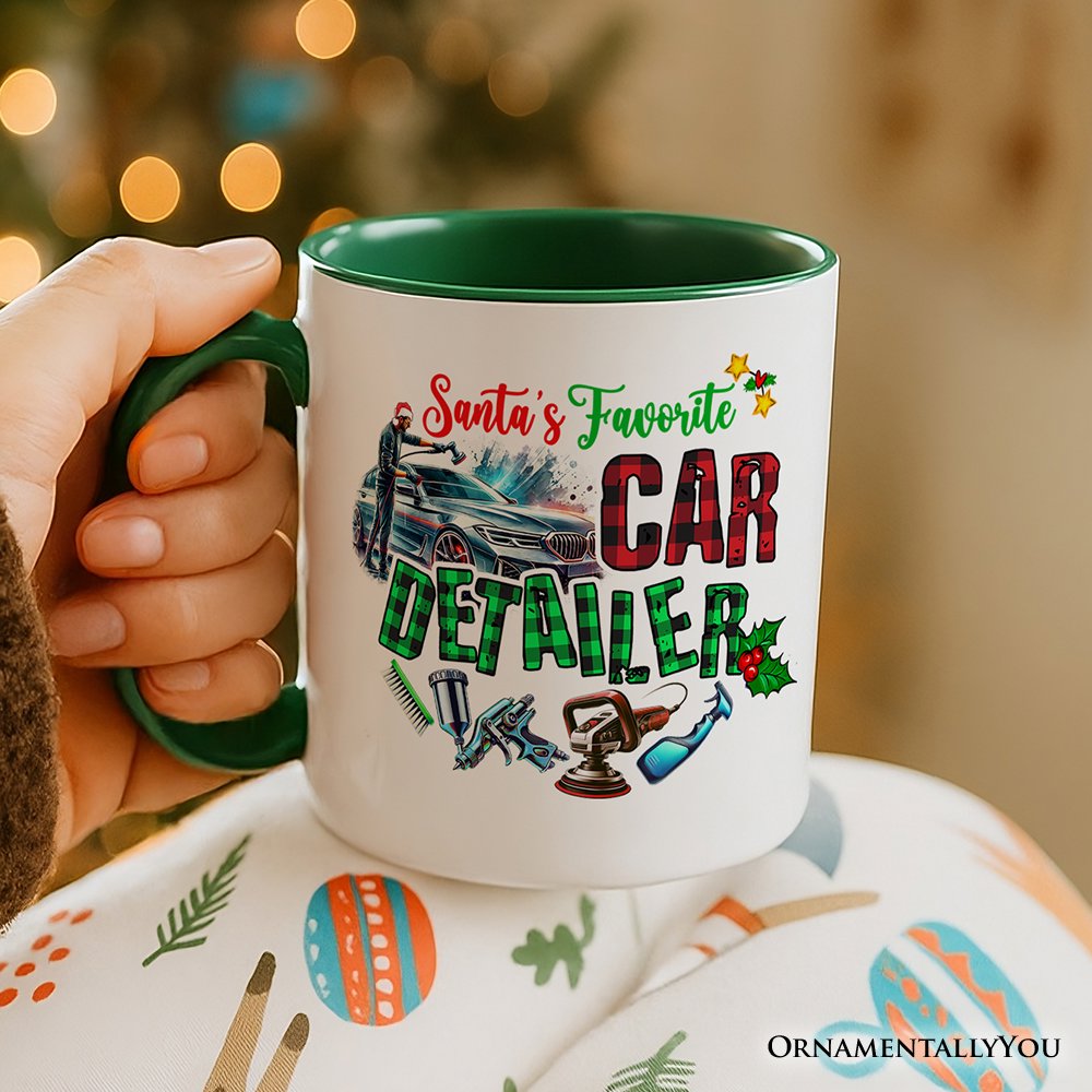 Santa's Favorite Car Detailer Personalized Mug, Christmas Appreciation Gift for Auto Detailing Experts with Custom Name Personalized Ceramic Mug OrnamentallyYou 
