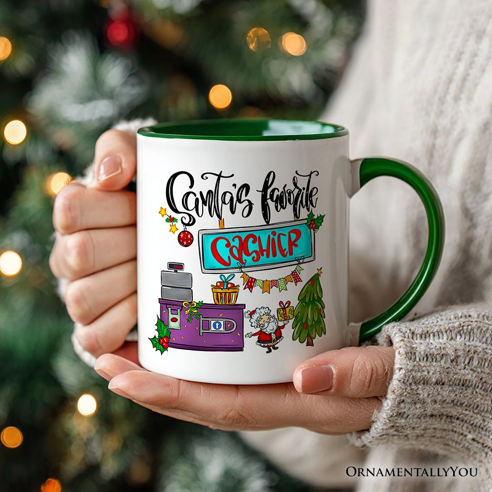 Santa's Favorite Cashier Personalized Mug, Christmas Appreciation Gift with Custom Name Personalized Ceramic Mug OrnamentallyYou 