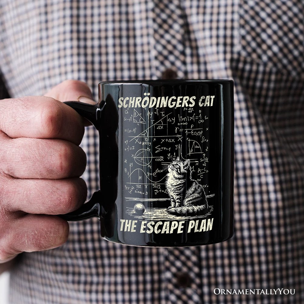 Schrödinger’s Cat The Escape Plan Physics Humor Personalized Mug, Funny Science Nerd Gift with Custom Name Personalized Ceramic Mug OrnamentallyYou 