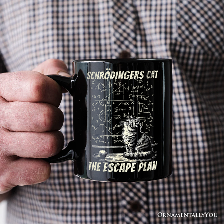 Schrödinger’s Cat The Escape Plan Physics Humor Personalized Mug, Funny Science Nerd Gift with Custom Name