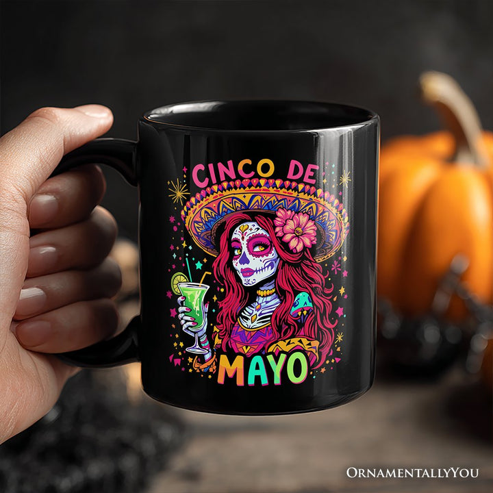 Sugar Skull Girl Cinco De Mayo Mug, Mexican Margarita Sombrero Fiesta Souvenir Gift Personalized Ceramic Mug OrnamentallyYou 