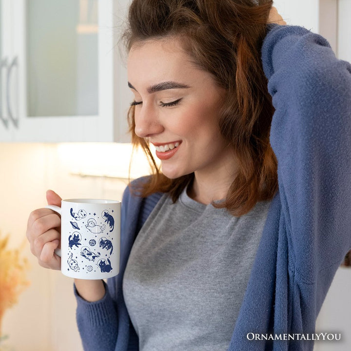 Cats in Space Retro Personalized Mug, Funny Astronaut Kitty Gift with Cosmic Vibes and Custom Name Personalized Ceramic Mug OrnamentallyYou 