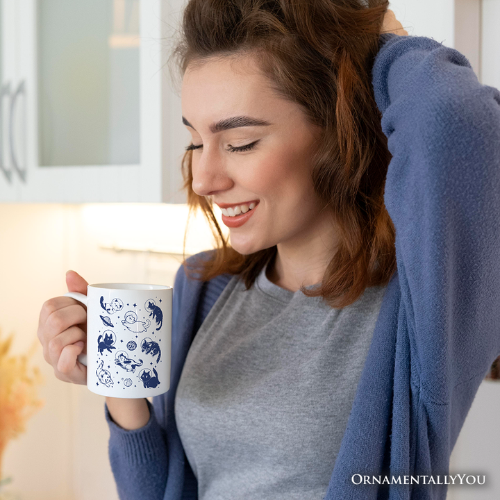 Cats in Space Retro Personalized Mug, Funny Astronaut Kitty Gift with Cosmic Vibes and Custom Name