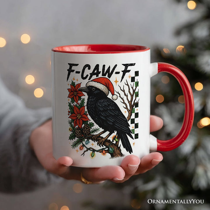 F-CAW-F Christmas Raven Personalized Mug, Holiday Crow Festive Gift with Custom Name Personalized Ceramic Mug OrnamentallyYou 
