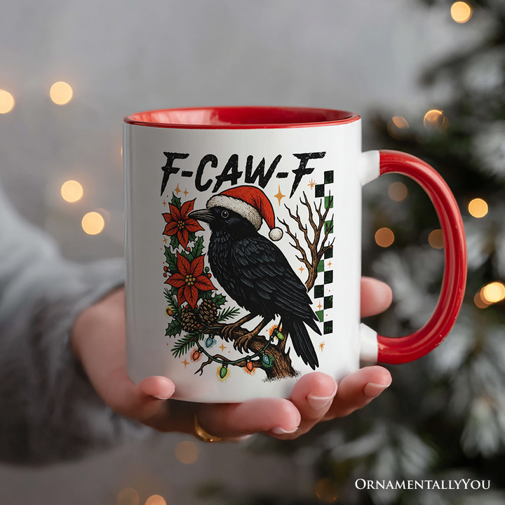 F-CAW-F Christmas Raven Personalized Mug, Holiday Crow Festive Gift with Custom Name
