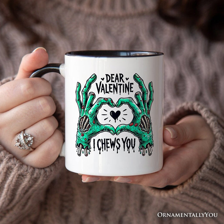 Zombie Valentine Hands I Chews You Personalized Mug, Funny Horror Spring Gift with Custom Name Personalized Ceramic Mug OrnamentallyYou 