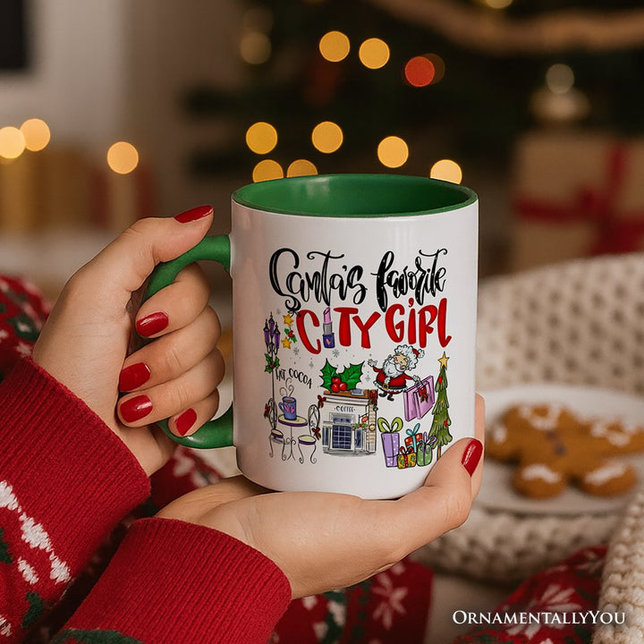 Santa's Favorite City Girl Personalized Mug, Urban Lifestyle Christmas Gift with Custom Name Personalized Ceramic Mug OrnamentallyYou 