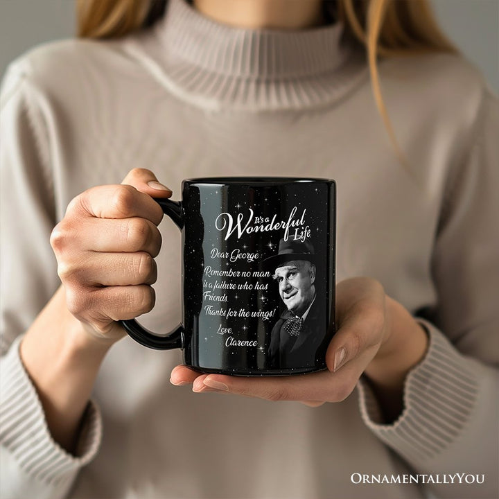 Clarence the Angel Dear George Quote Christmas Black Mug, Wonderful Life Gift Personalized Ceramic Mug OrnamentallyYou 
