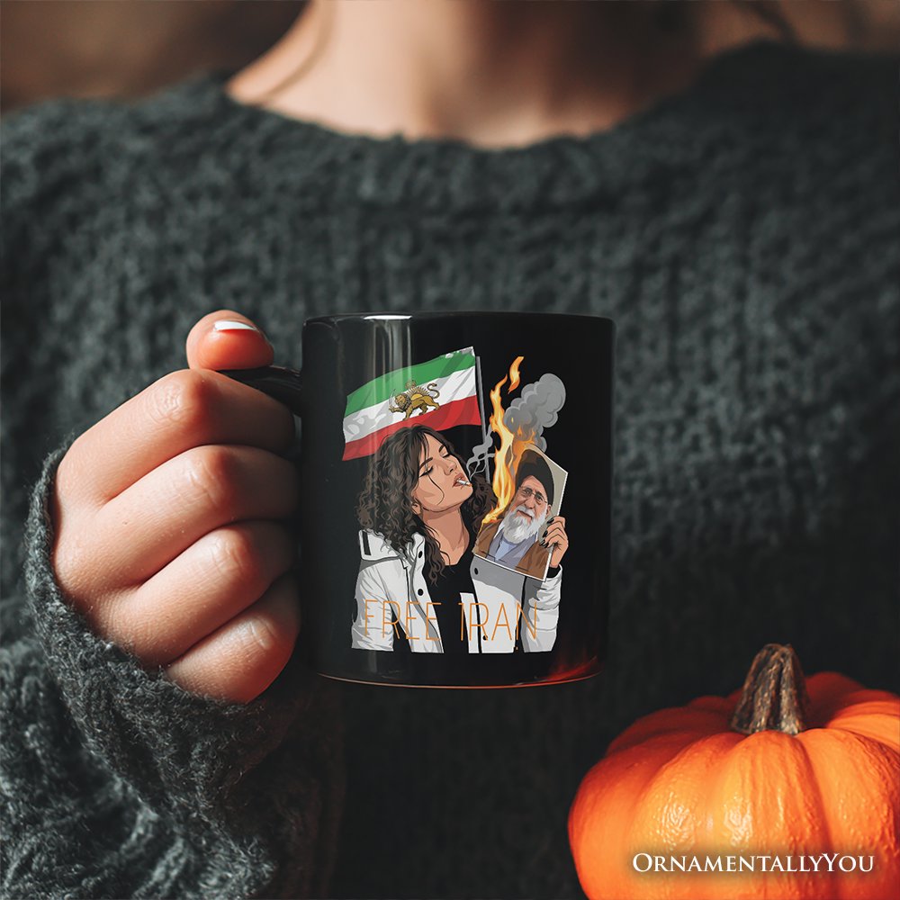 Free Iran Protest Personalized Mug, Lion and Sun Flag Persian Freedom Activist Gift with Custom Name OrnamentallyYou 