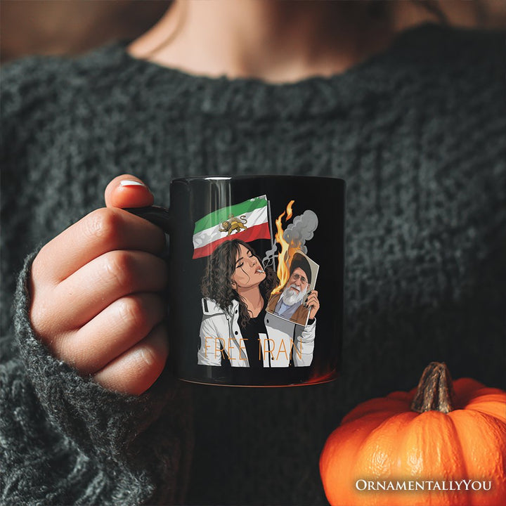 Free Iran Protest Personalized Mug, Lion and Sun Flag Persian Freedom Activist Gift with Custom Name OrnamentallyYou 