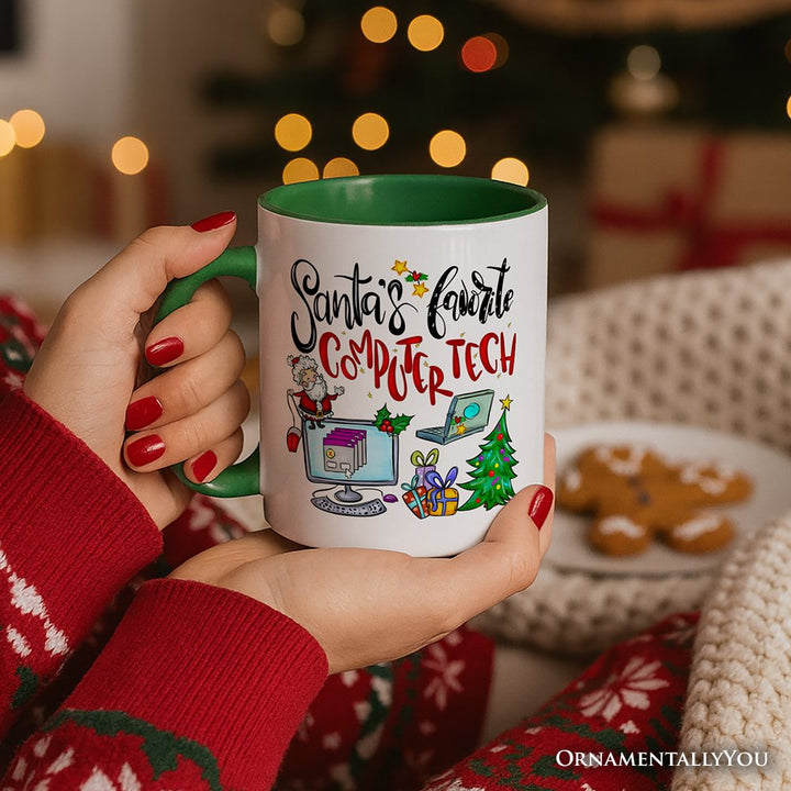 Santa's Favorite Computer Tech Personalized Mug, Technology Christmas Gift with Custom Name Personalized Ceramic Mug OrnamentallyYou 