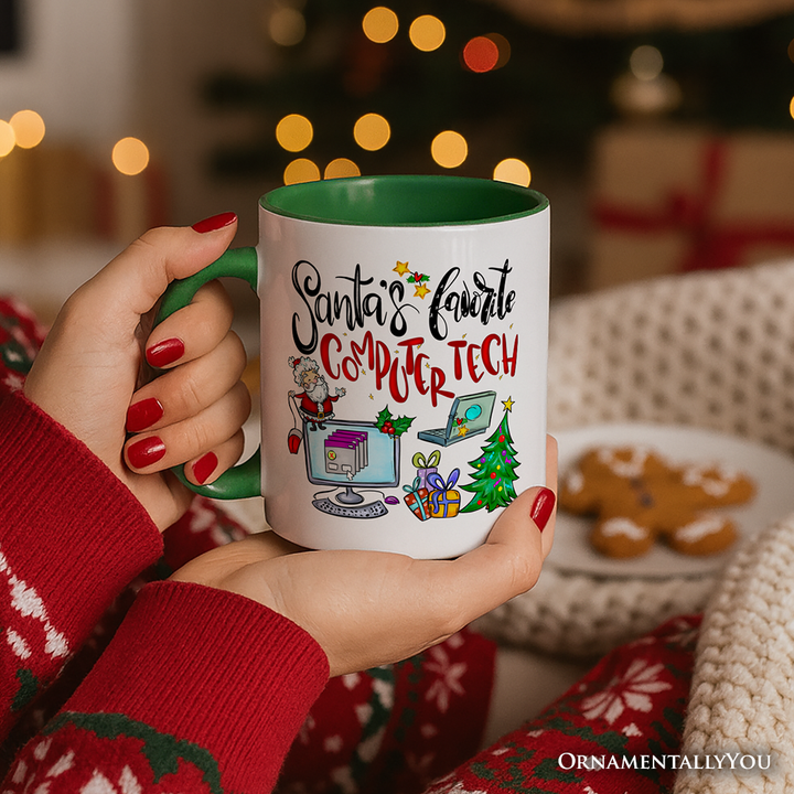 Santa's Favorite Computer Tech Personalized Mug, Technology Christmas Gift with Custom Name