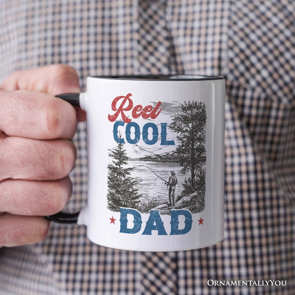 Reel Cool Dad Fishing Personalized Mug, Funny Vintage Fisherman Fatherhood Gift with Custom Name Personalized Ceramic Mug OrnamentallyYou 