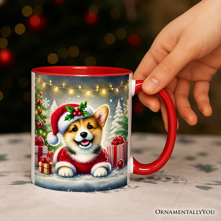 Adorable Welsh Corgi with Santa Hat Personalized Mug, Jolly Christmas Gift with Custom Name Personalized Ceramic Mug OrnamentallyYou 