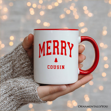 Merry Cousin Retro Christmas Personalized Mug, Matching Family Holiday Gift with Custom Name Personalized Ceramic Mug OrnamentallyYou 