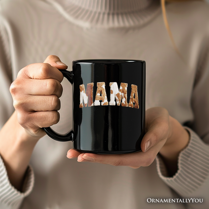 Cow Print Mama Western Personalized Mug, Faux Cowhide Mom Gift with Custom Name