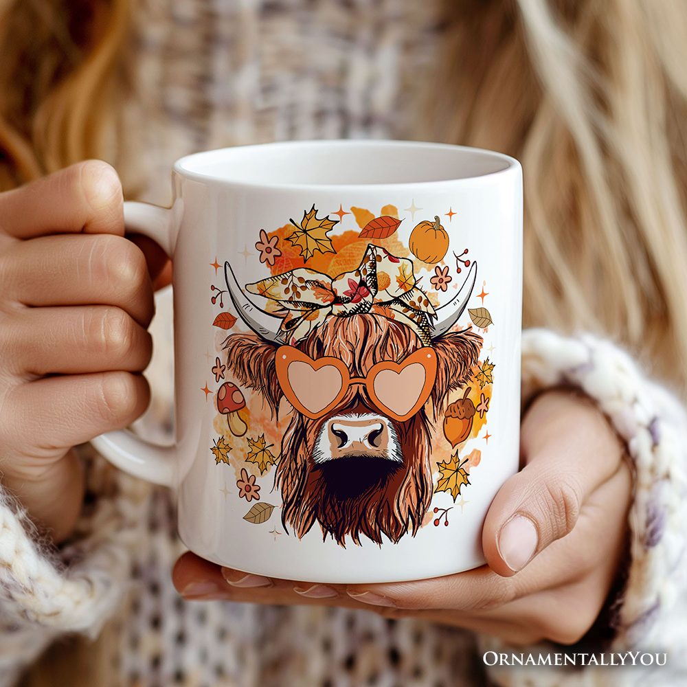 Fall Highland Cow Personalized Mug, Messy Bun Howdy Gift with Autumn Vibes and Custom Name