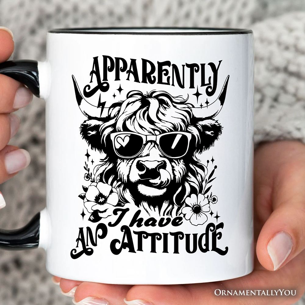 Apparently I Have an Attitude Highland Cow Valentine Personalized Mug, Sarcastic Western Funny Gift with Custom Name