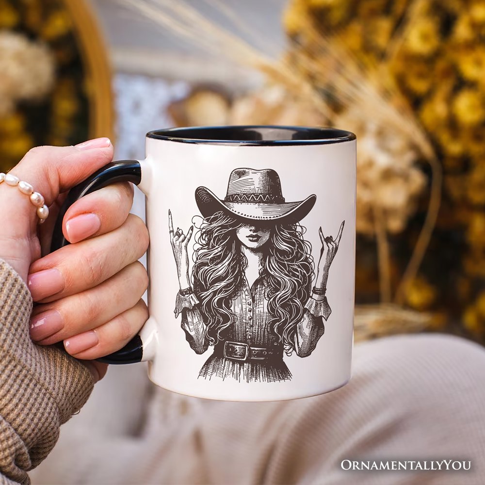 Western Cowgirl Rocker Personalized Mug, Country Rodeo Style Gift with Custom Name Personalized Ceramic Mug OrnamentallyYou 